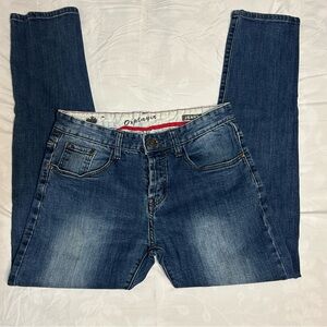 Oxplayer Jeans Mens 32 Blue Button Fly Maple Leaf Comfy Casual Straight